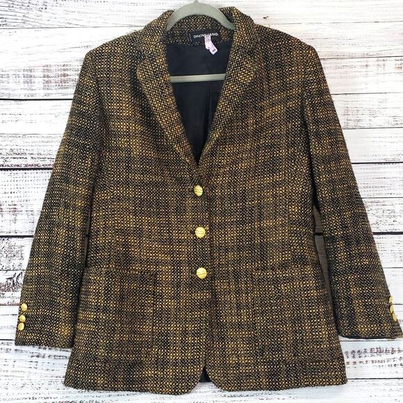 Vintage Womens Wool Blend Tweed Blazer Sz 10 Brown Black with Gold Shimmer Italy - Picture 1 of 14